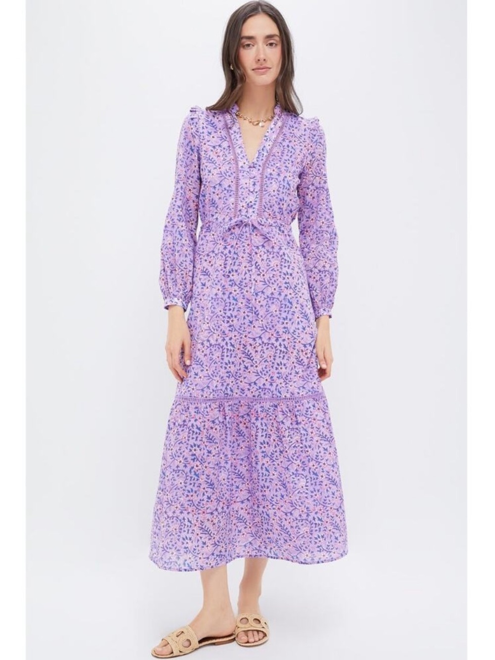 LOVE TOMAS BY EMERSON FRY Violet Wildflower Organic Frances 4 V Dress Size Large